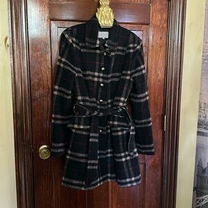 Charcoal color plaid wool blend coat , 10